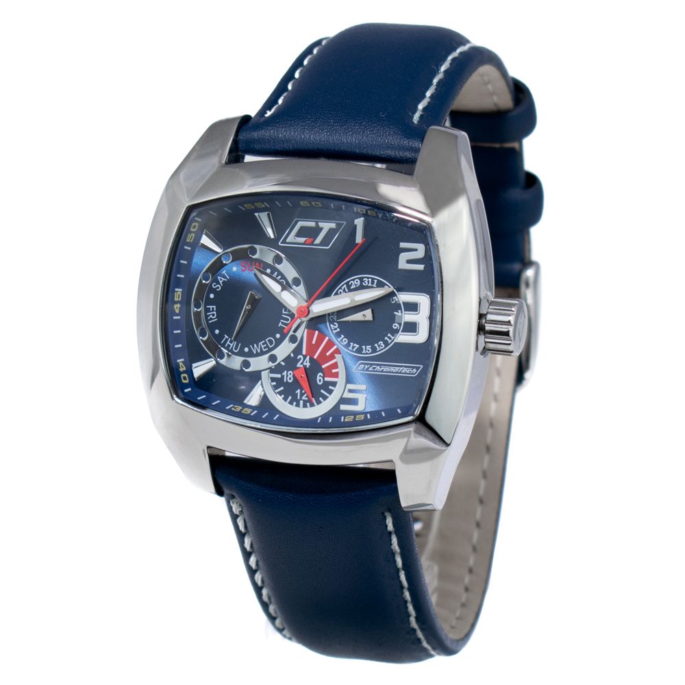 Chronotech Elegante blaue Leder-Armbanduhr