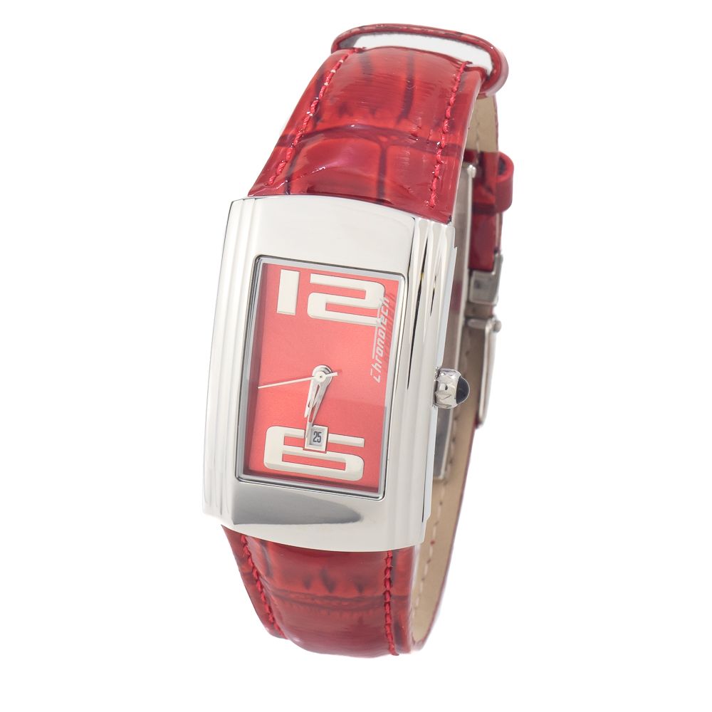 Chronotech Elegante Leder-Armbanduhr in Rot