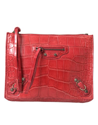 Balenciaga Rote exotische Haut Leder Classic Pouch Geldbörse Handgelenk Tasche