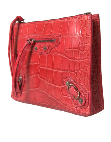 Balenciaga Rote exotische Haut Leder Classic Pouch Geldbörse Handgelenk Tasche