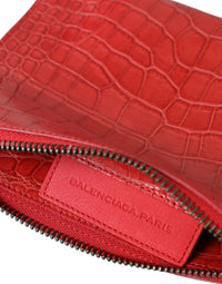 Balenciaga Rote exotische Haut Leder Classic Pouch Geldbörse Handgelenk Tasche