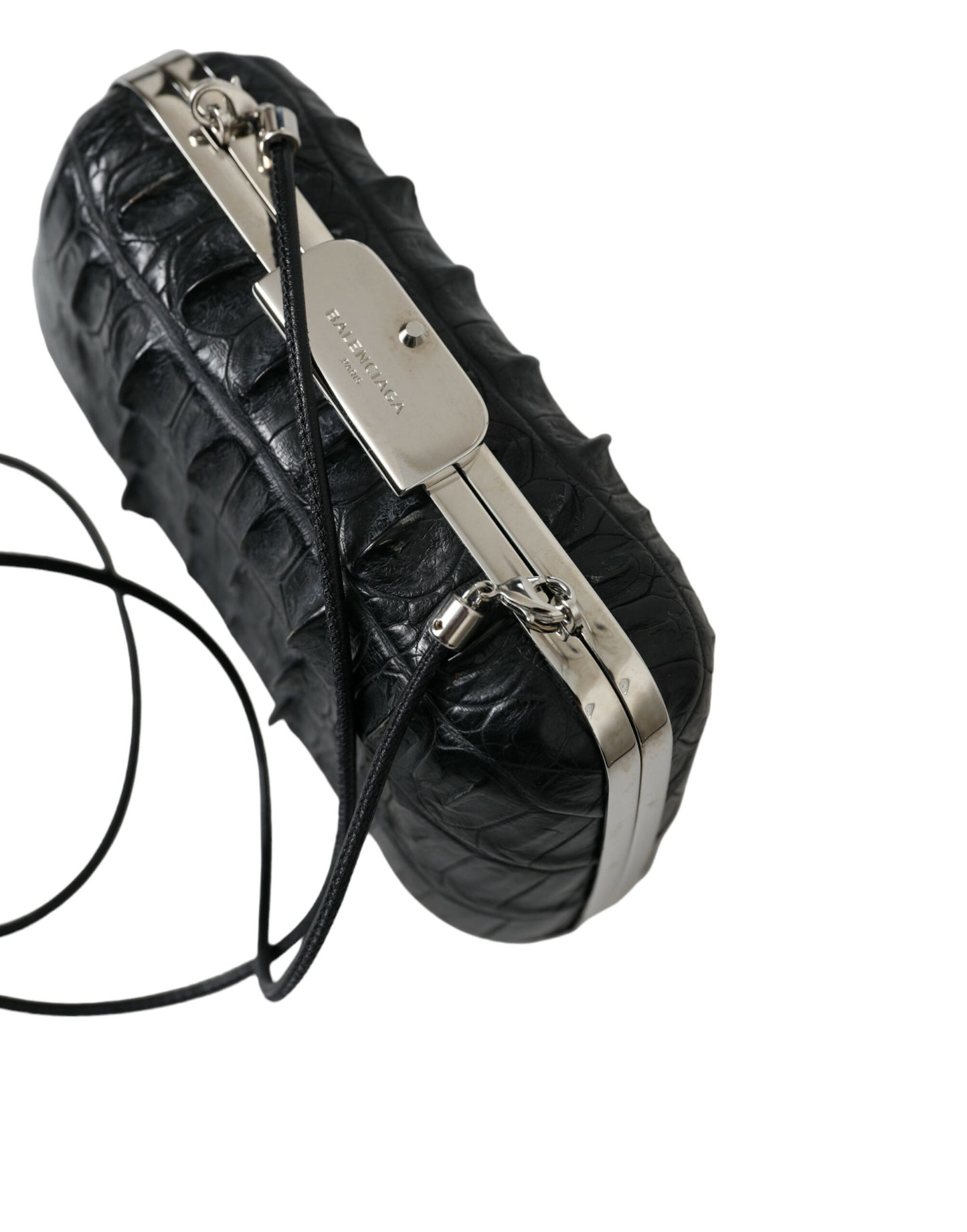 Balenciaga Schwarze Exotenhaut Leder Umhängetasche Crossbody Box Clutch Bag