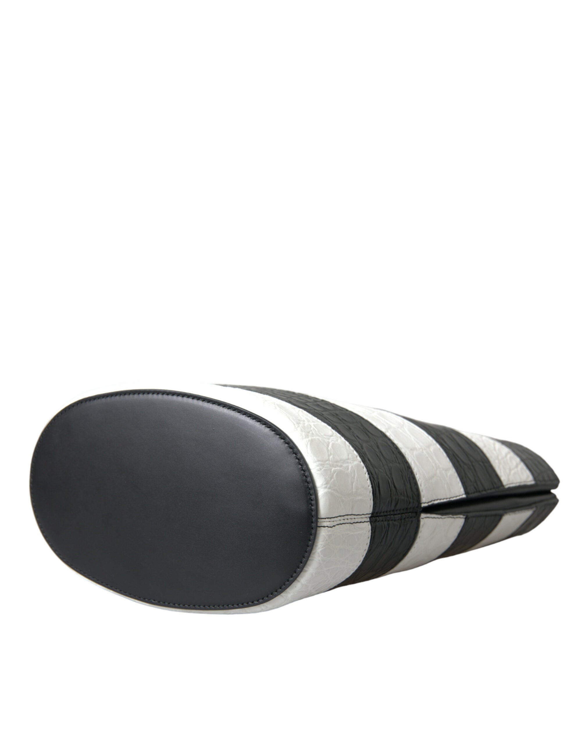 Balenciaga Schwarz-weiß gestreifte Exotenhaut Leder Maxi Bucket Tote Bag