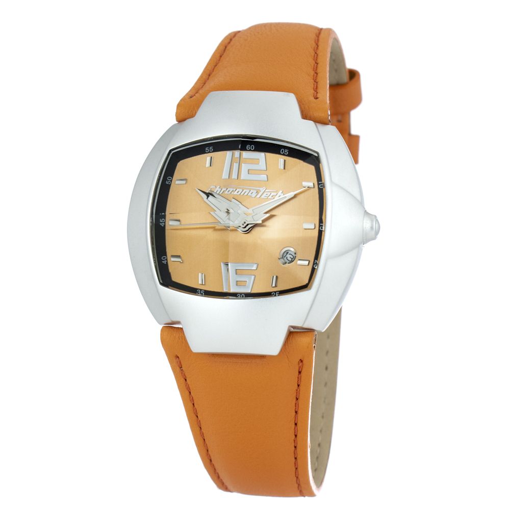 Chronotech Elegante Leder-Armbanduhr in Orange