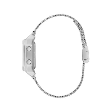 Guess Digitale Armbanduhr aus grauem Edelstahl