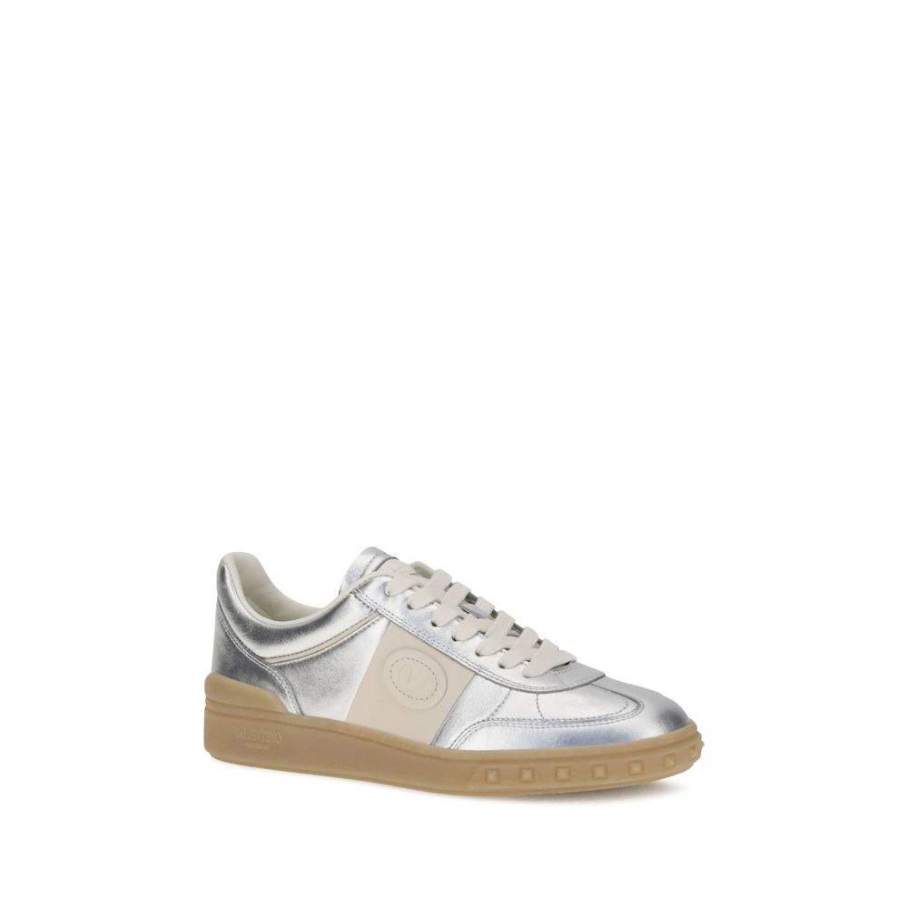 Valentino Garavani Silberne Kalbshaut Bos Taurus Sneakers mit niedrigem Schaft