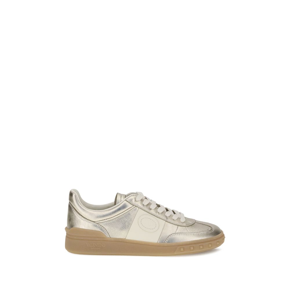Valentino Garavani Goldene Kalbshaut Bos Taurus Sneakers mit niedrigem Schaft