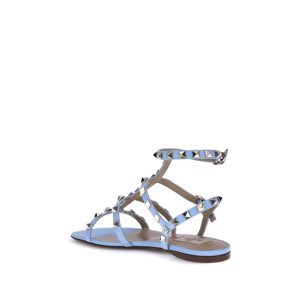 Valentino Garavani Hellblaue Kalbsleder Bos Taurus Flache Sandalen