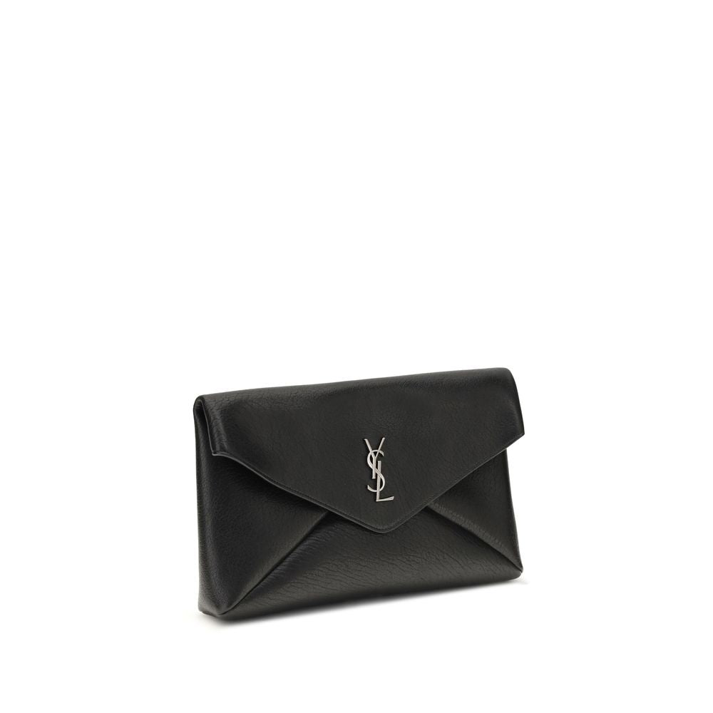 Saint Laurent Schwarze Clutch-Tasche aus Kalbsleder Bos Taurus