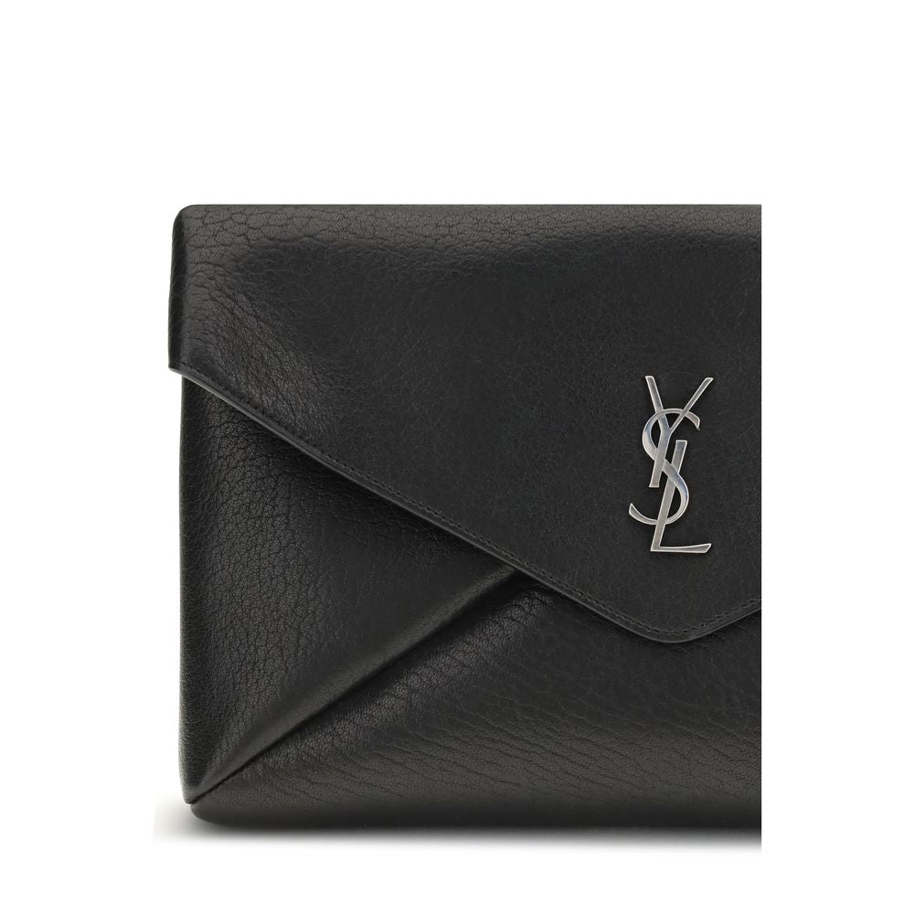 Saint Laurent Schwarze Clutch-Tasche aus Kalbsleder Bos Taurus