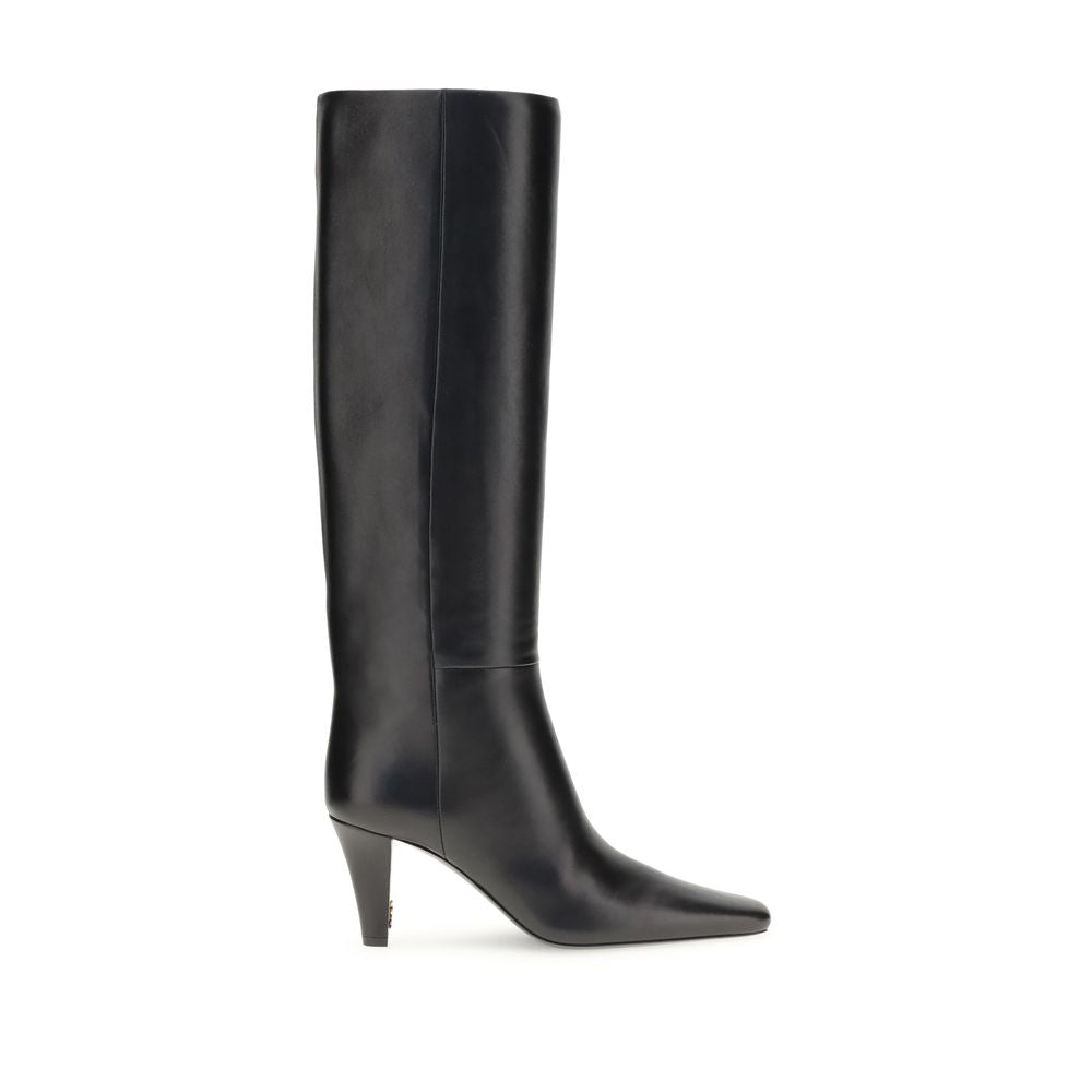 Saint Laurent Schwarze Lederstiefel mit hohem Absatz