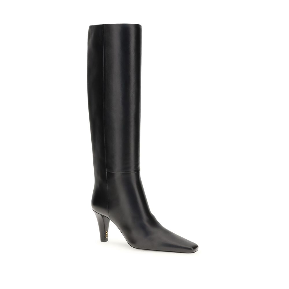 Saint Laurent Schwarze Lederstiefel mit hohem Absatz