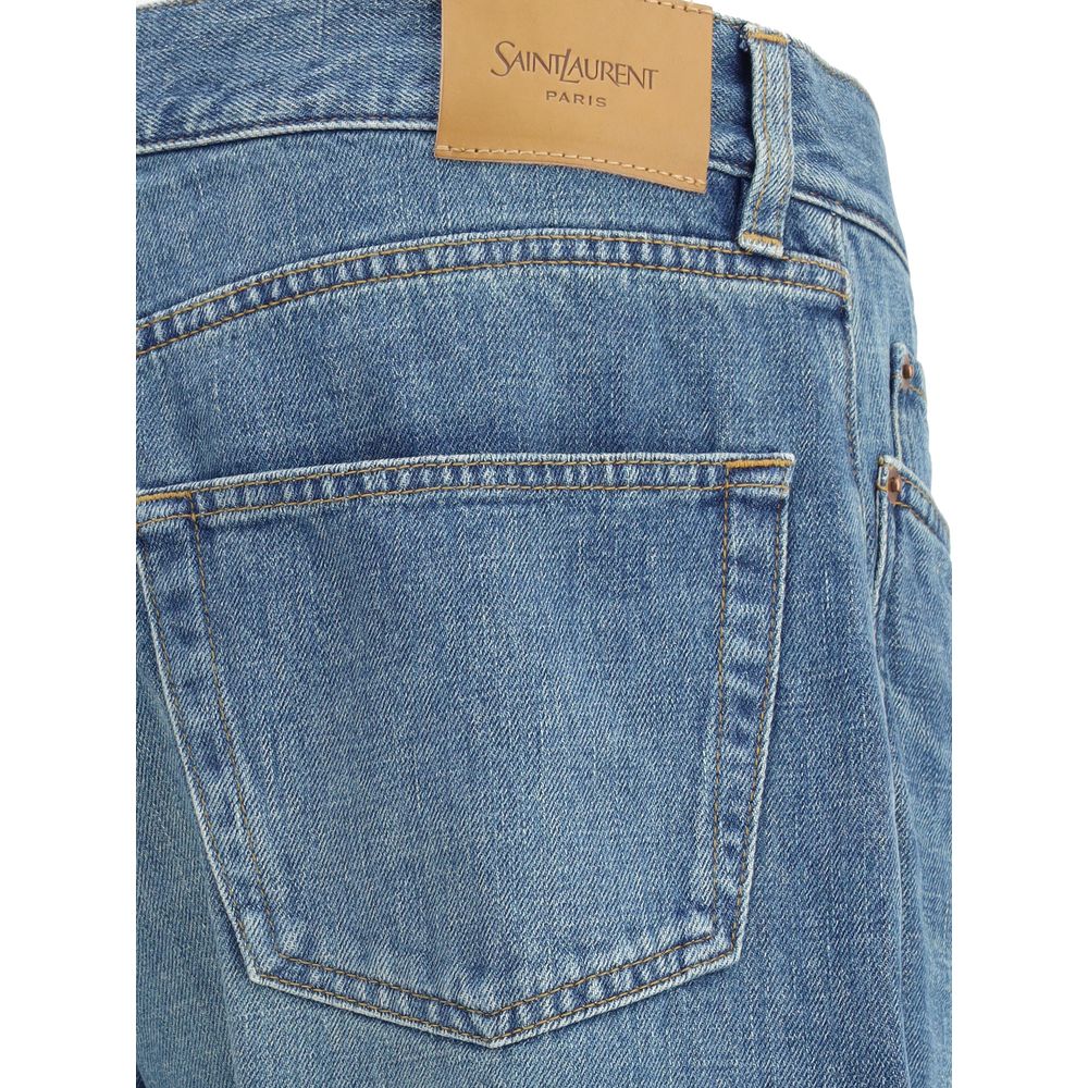 Saint Laurent Gerade geschnittene Jeans aus blauem Baumwoll-Denim