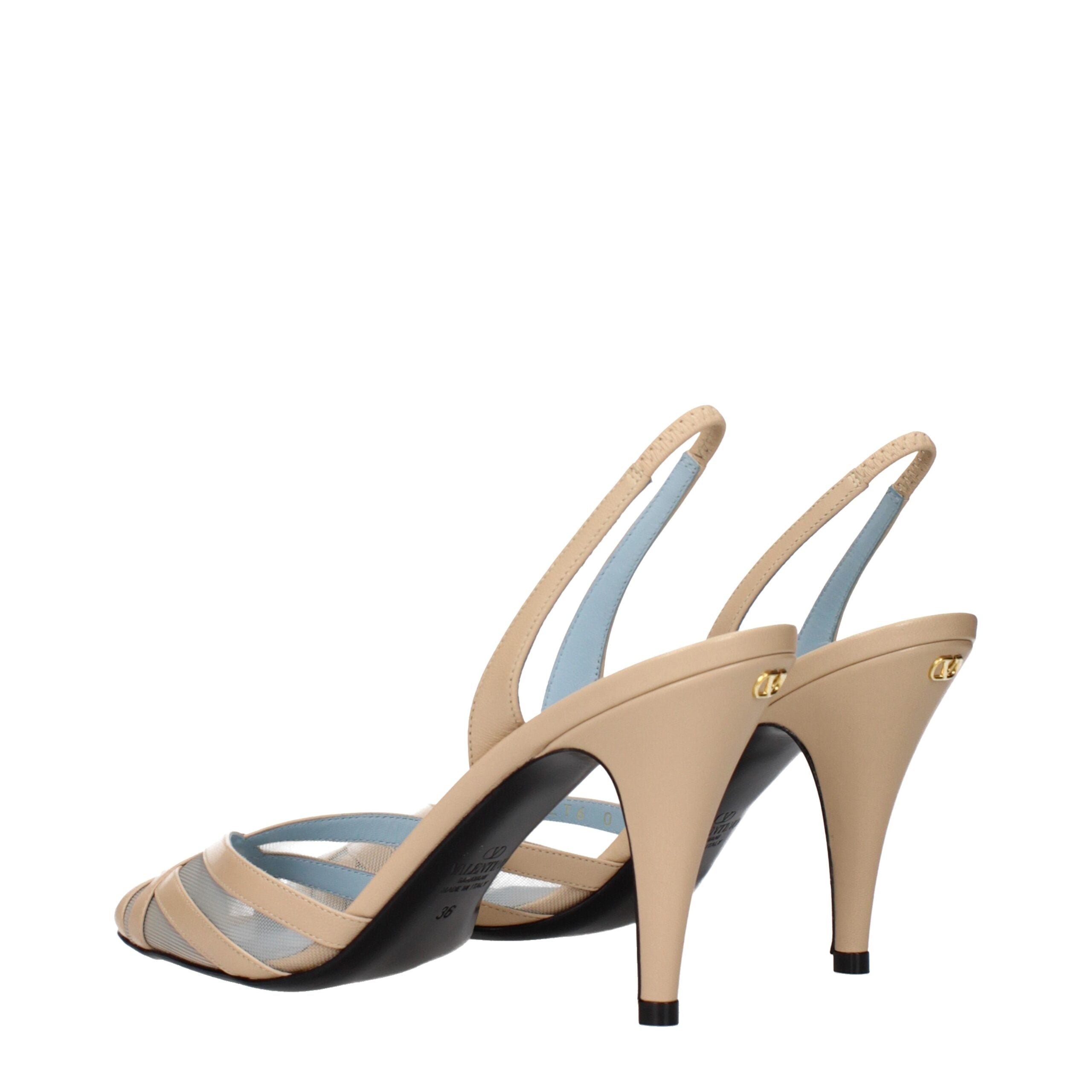 Valentino Garavani Beigefarbene Leder-Stilettosandalen