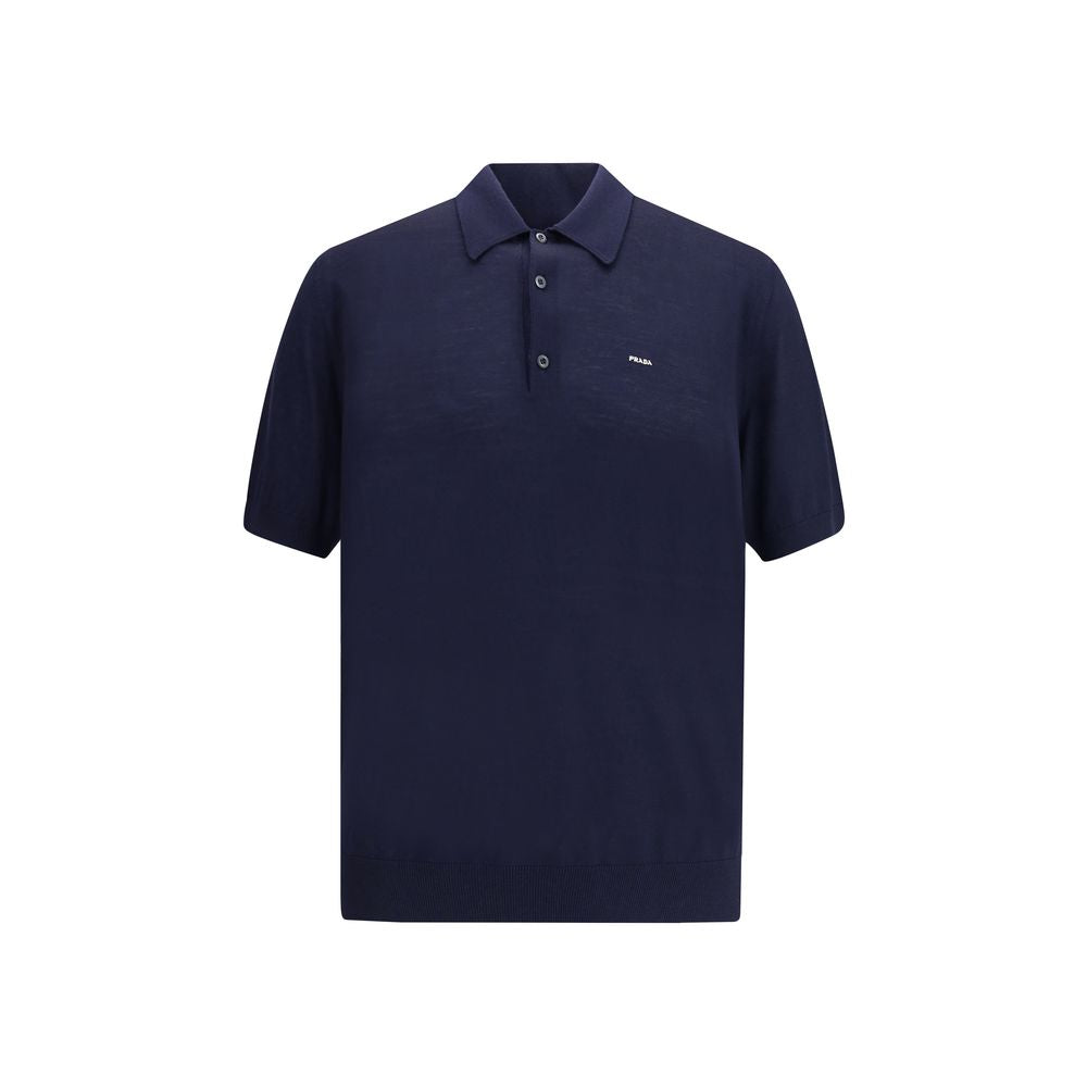 Prada Blaues Fleece-Woll-Poloshirt