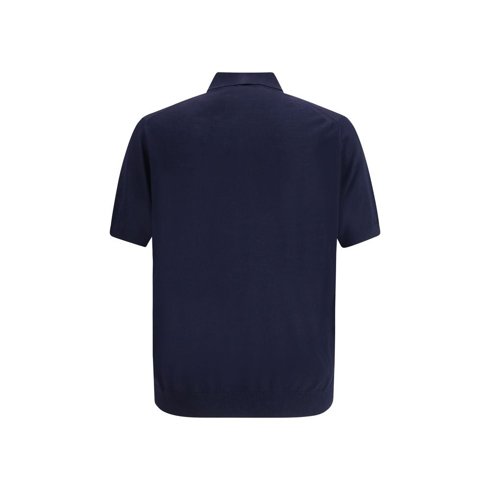 Prada Blaues Fleece-Woll-Poloshirt