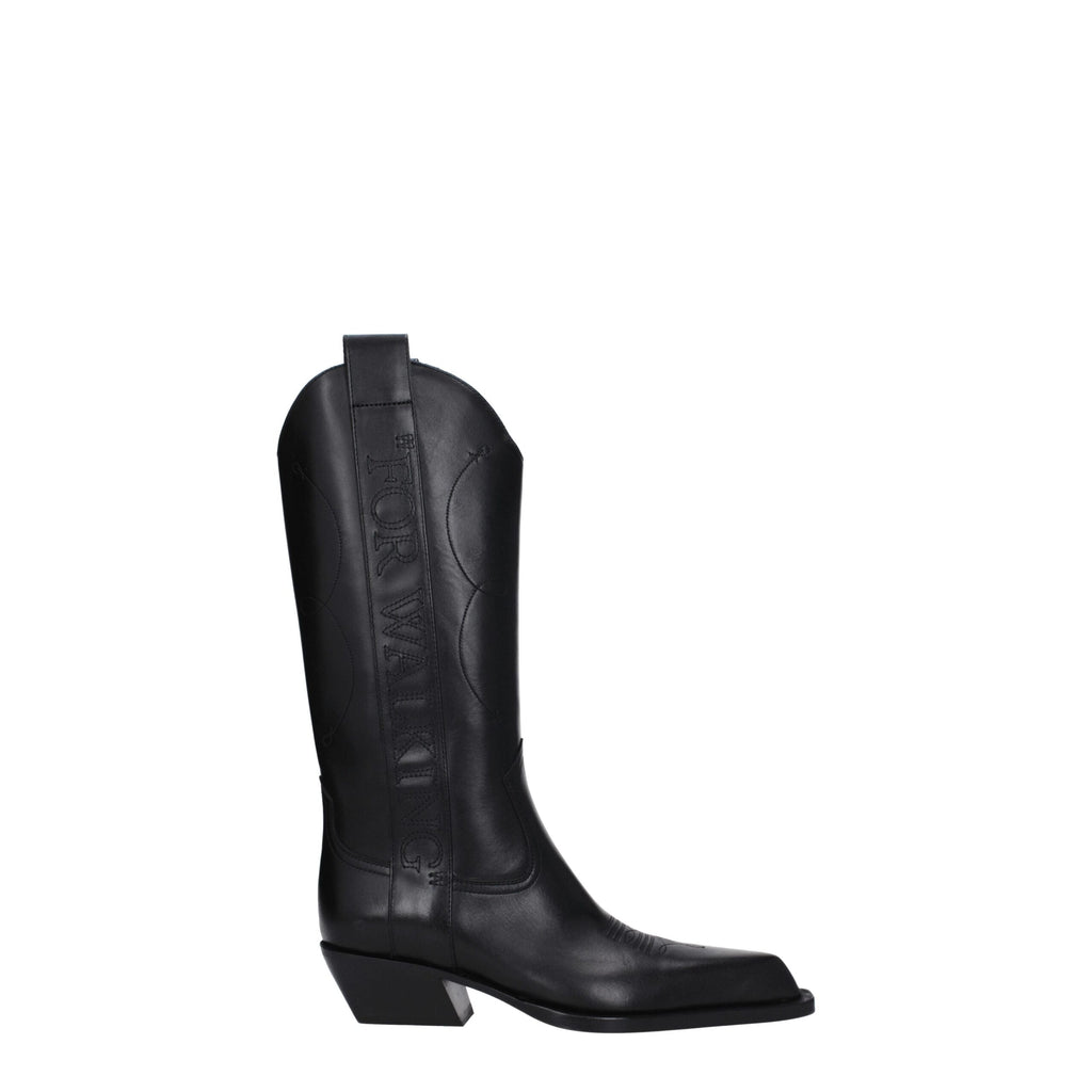 Off-White Schwarze Lederstiefel mit hohem Absatz