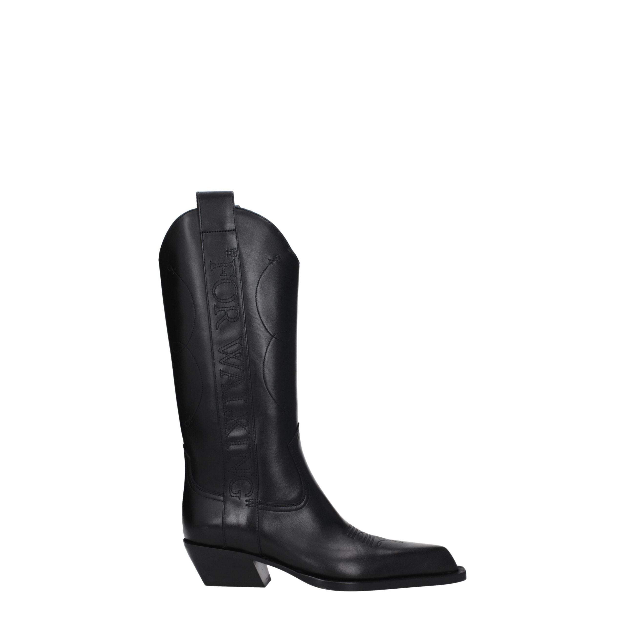 Off-White Schwarze Lederstiefel mit hohem Absatz