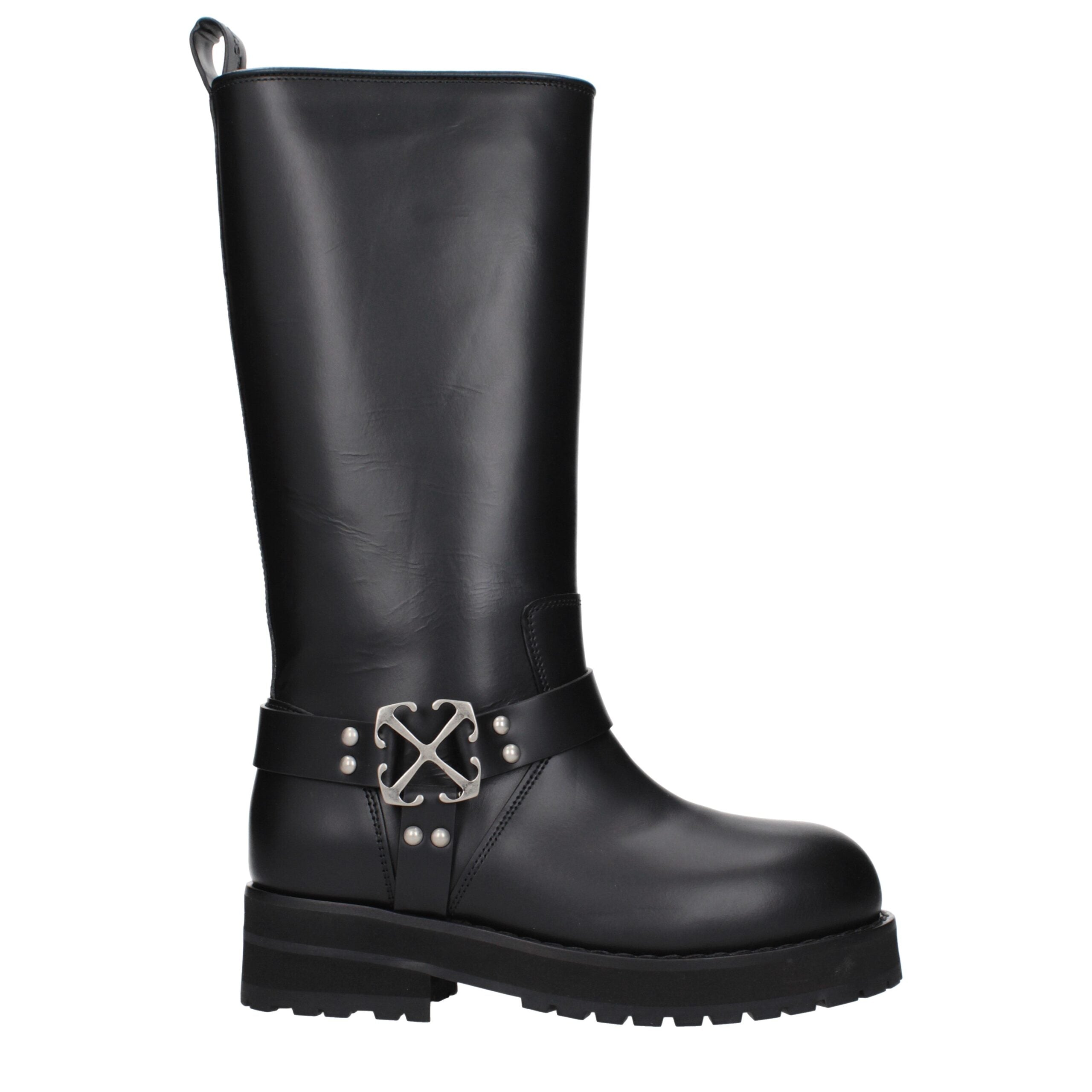 Off-White Schwarze Leder-Flachstiefel