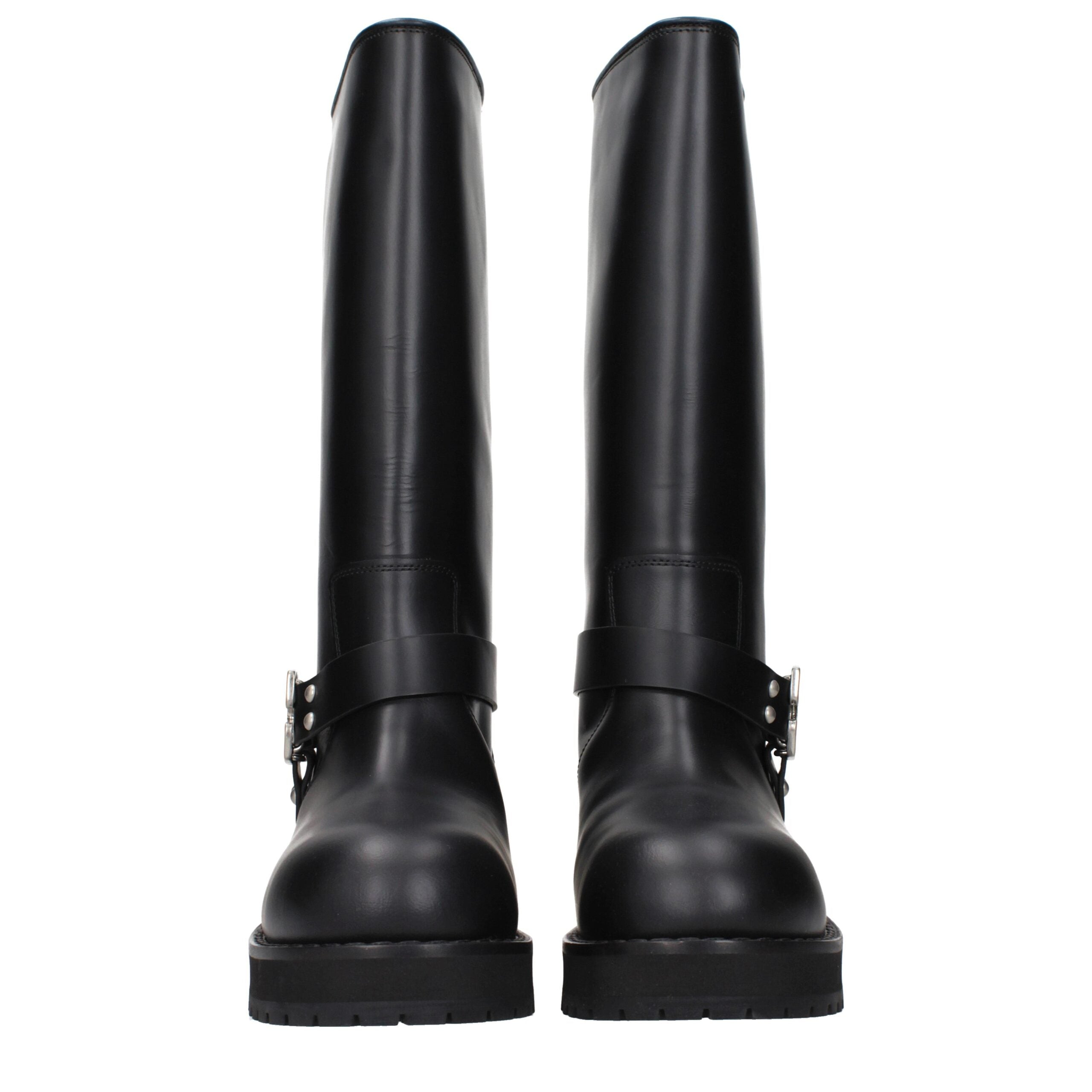 Off-White Schwarze Leder-Flachstiefel