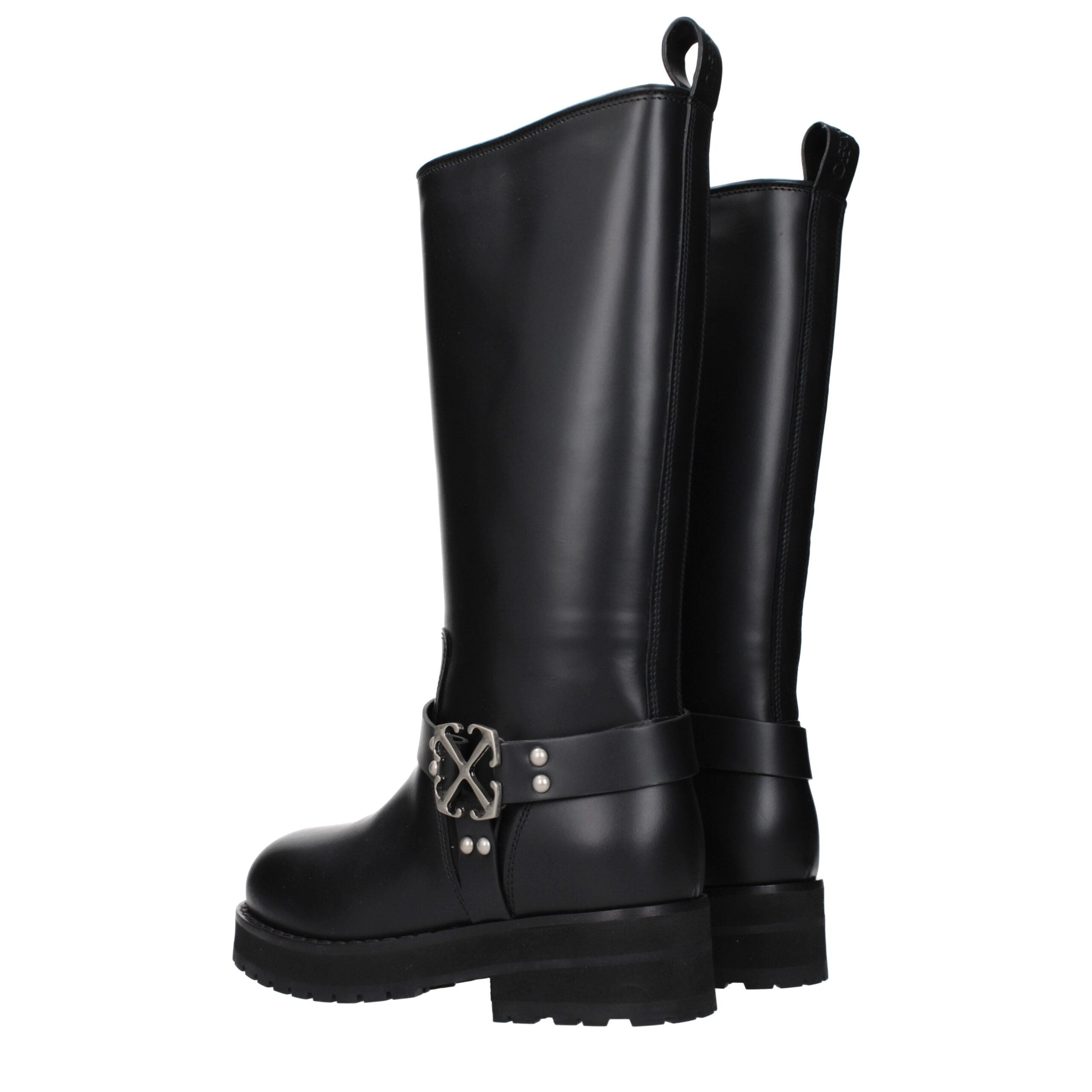 Off-White Schwarze Leder-Flachstiefel