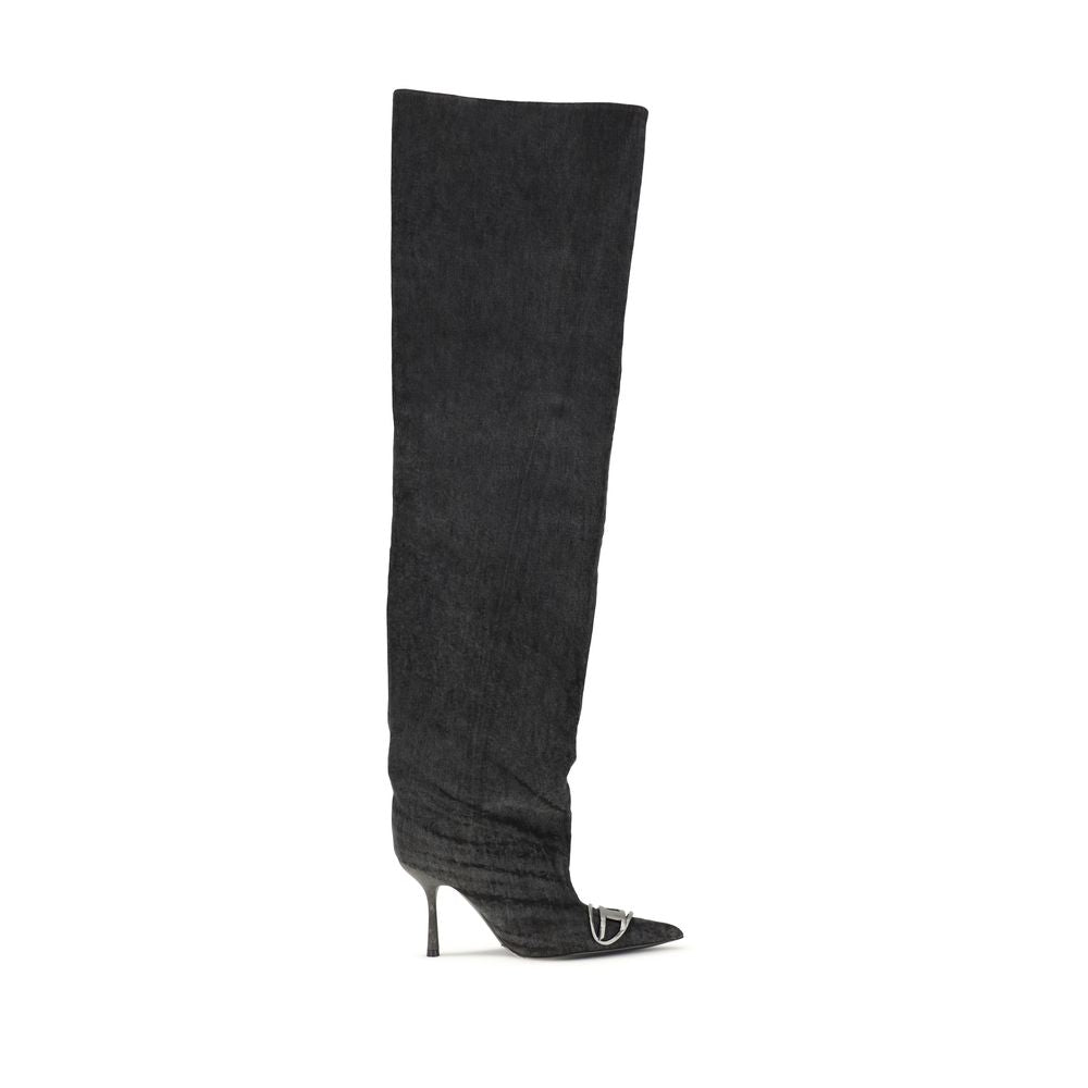 Diesel Schwarze Overknee-Stiefel aus Stoff