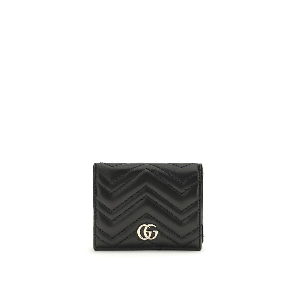 Gucci Schwarzes Lammleder-Portemonnaie mit GG-Marmont-Muster