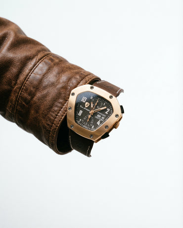 Lamborghini Schwarze Leder-Kleidungsuhr